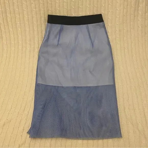 Milly Blue Midi Pencil Skirt sz 10 Milly Midi Skirt Net Overlay Skirt - Picture 8 of 14